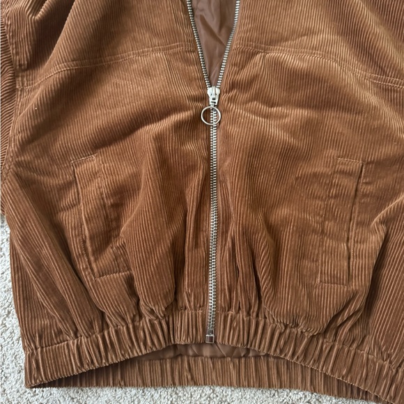 BROWN CORDUROY SHERPA HOOD CROPPED JACKET - Picture 4 of 11